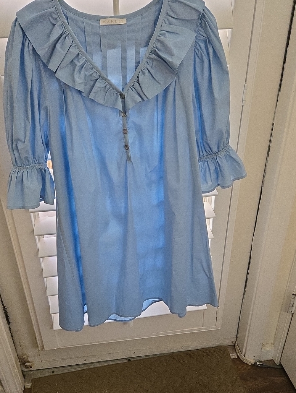 Karlie Light Blue Ruffle-Trim Mini Dress Large